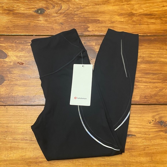 Lululemon Base Pace HR Crop 23 Reflective Black Running Yoga Leggings Size 6 - Picture 1 of 7